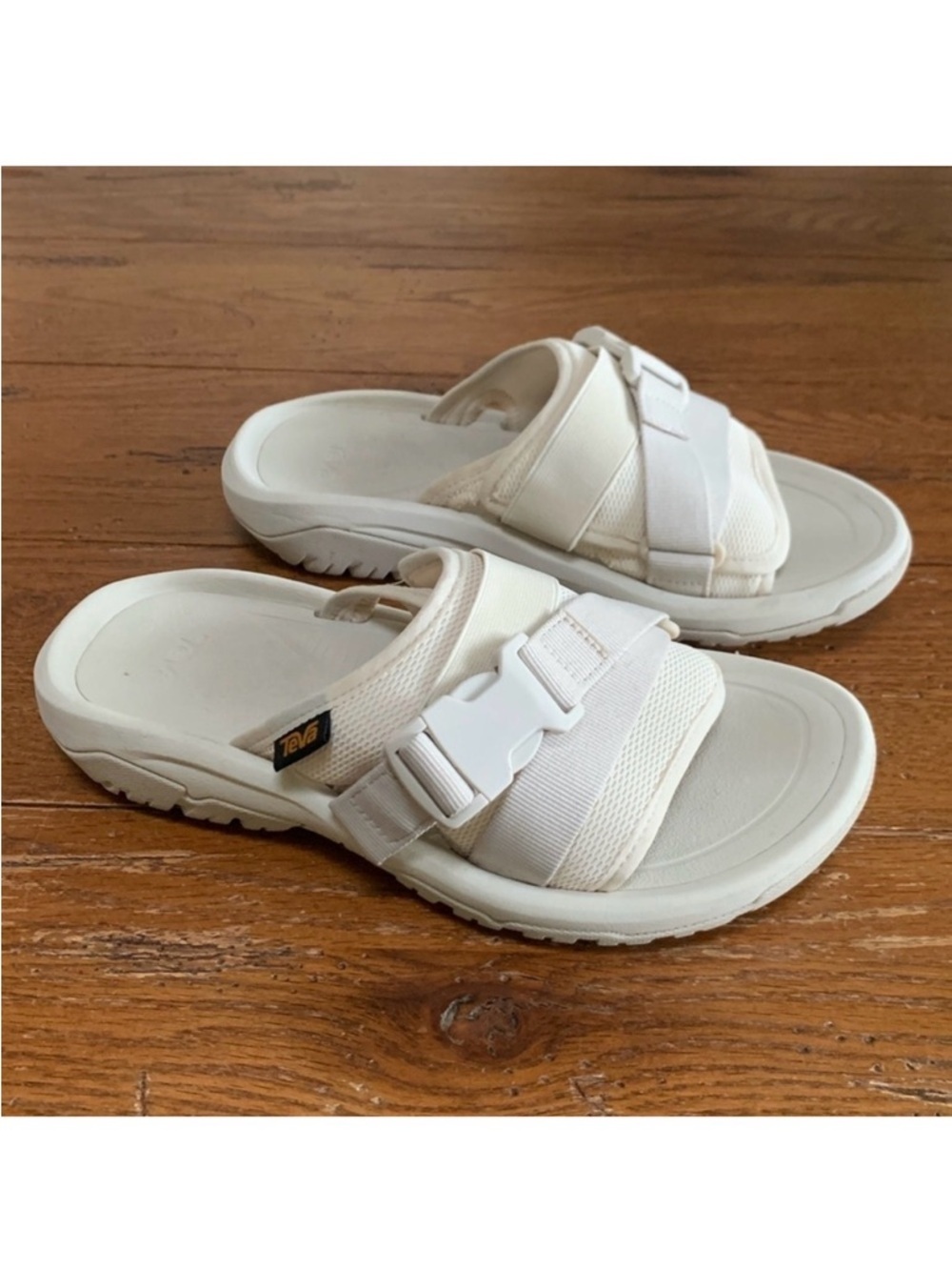 Teva Cream White Slide Sandals with Buckle